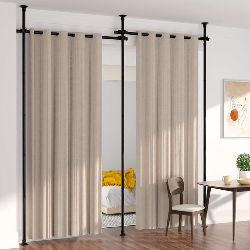 Satin Adjustable Curtain Pole Set, Black