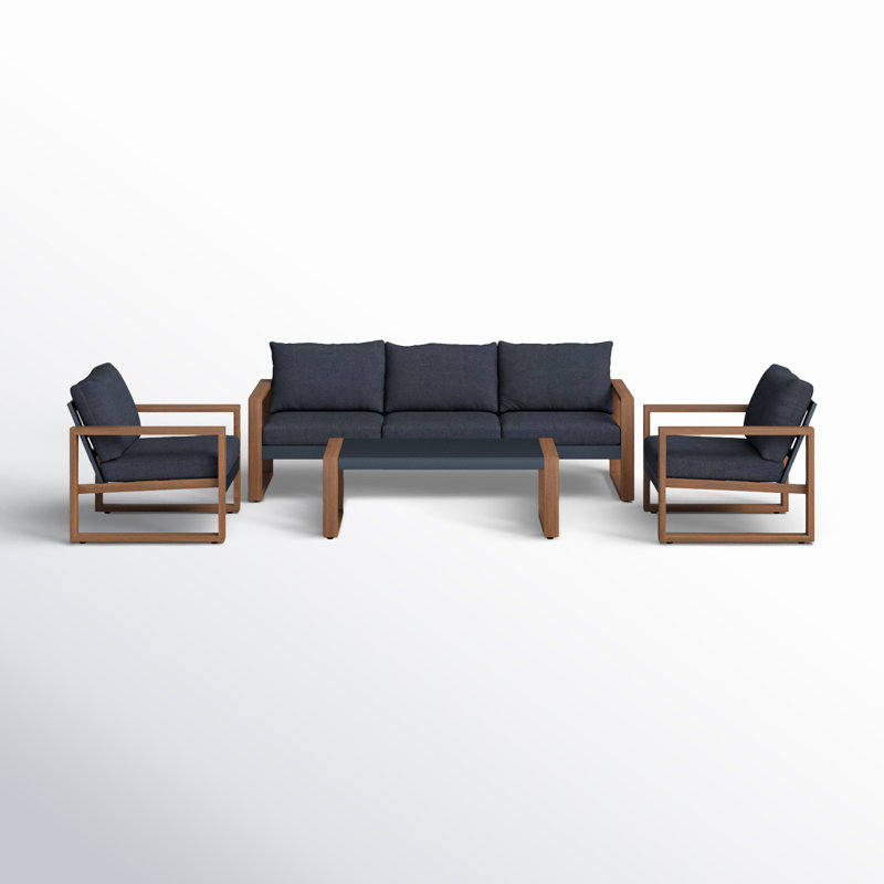 Arunas 5 Person Outdoor Conversation Furniture Set Seating Group with Wood Pattern and Cushions