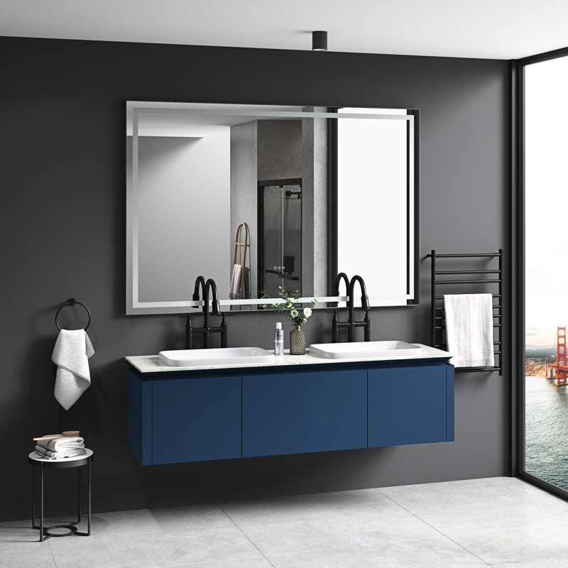 Miroir de salle de bain 84 po x 48 po à DEL pour salle de bain. Brouillard, 3 couleurs, réglable en continu, matériau en aluminium robuste pour salle de bain Fonction de mémoire, lumières colorées, gradation continue, cadre