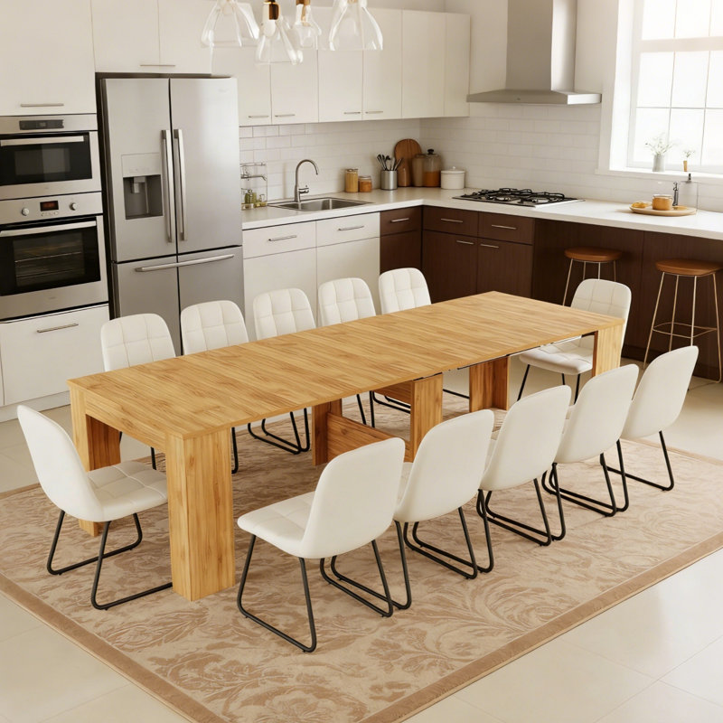 Haakon 118‘’ Kitchen Dining Table Set With Chairs, Extendable Console Table With Extension Leaves Holder, Extendable Dining Room Table, Seats 2-12, Space-saving Long Folding Dining Table Furniture( Table+ 12 Chairs)