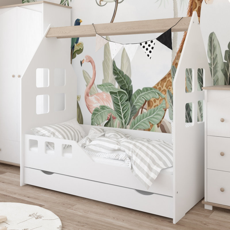 Fralick Cabin Bed House Beds with Storage Included, White, European Toddler (80 x 160cm)