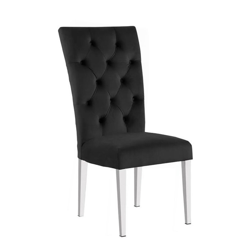 Ensemble de 2 chaises de salle à manger rembourrées Modern Velvet, Noir, Silver