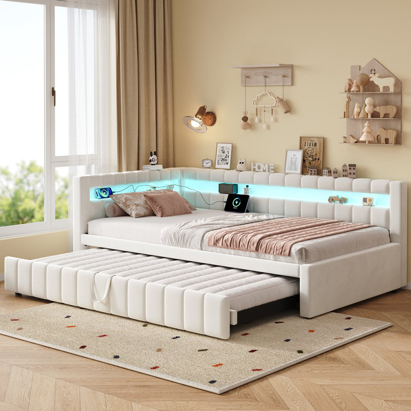 Upholstered Daybed with Trundle Bed