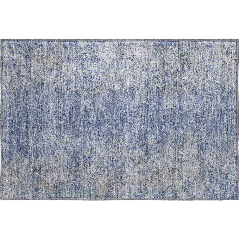 Tapis bleu Prisco lavable à la machine de qualité supérieure, Rectangle 1 pi 8 po x 2 pi 6 po