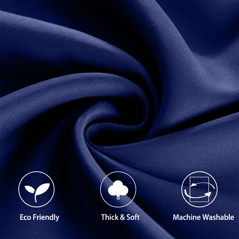 100% Polyester Blackout Pencil Pleat Room Darkening Curtains (Set of 2), NAVY, 168x228