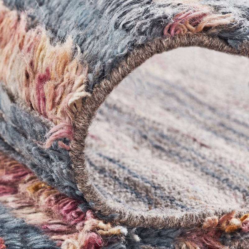 Hand Knotted Wool Area Rug in Pink/Gray, Rectangle 7'9" x 9'9"