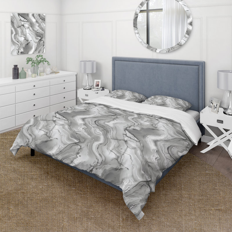 Ensemble de housse de couette Traditional Gray Marble VII, Housse de couette simple et deux taies décorative
