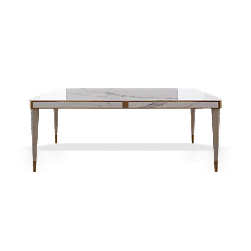 Table de salle à manger rectangulaire de luxe rectangulaire moderne avec plateau en pierre frittée brillante