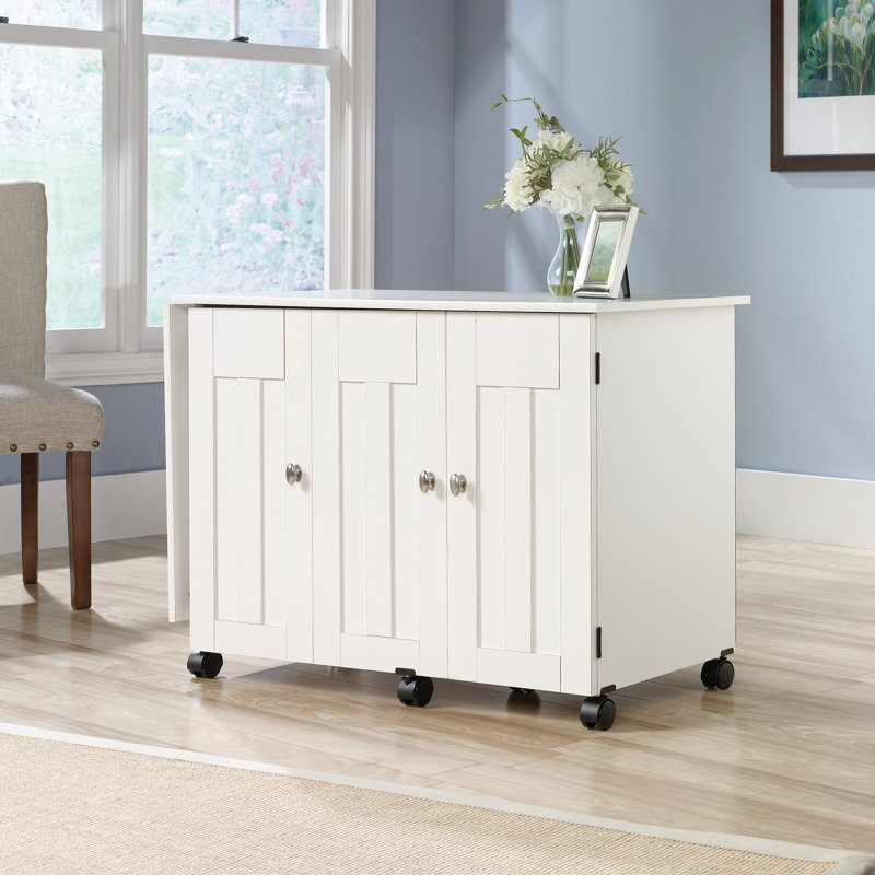 St. Nicholas Foldable Sewing Table with Wheels, Soft White