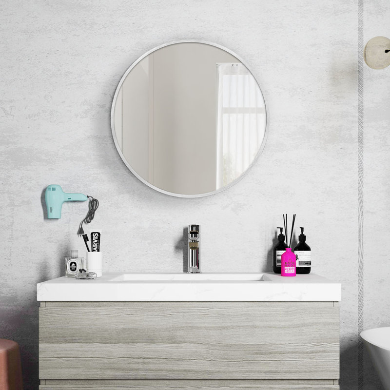 Miroir rond, miroir circulaire en métal, pour salle de bain, chambre à coucher, entrée, salon, meuble-lavabo, Blanc