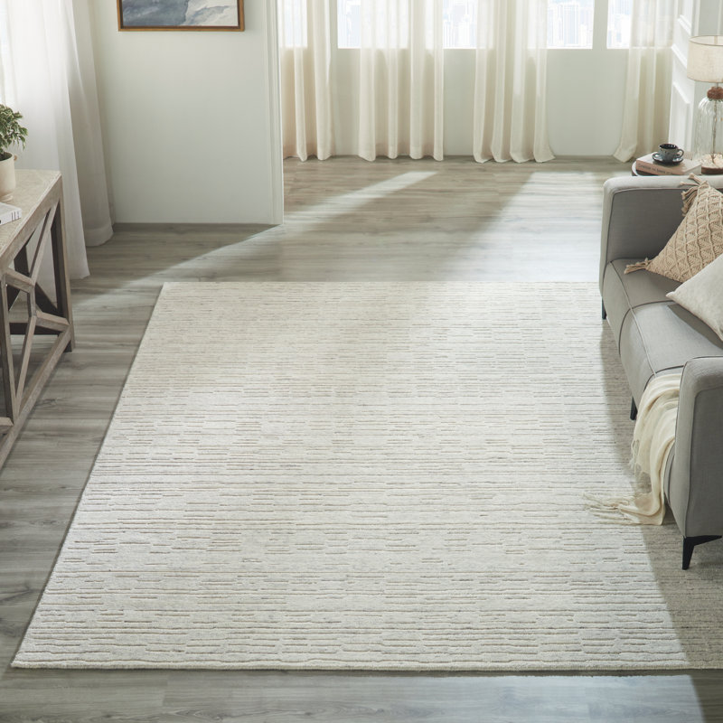 Tapis gris clair en laine Luxe, Rectangulaire 2 pi x 3 pi, White/Ivory