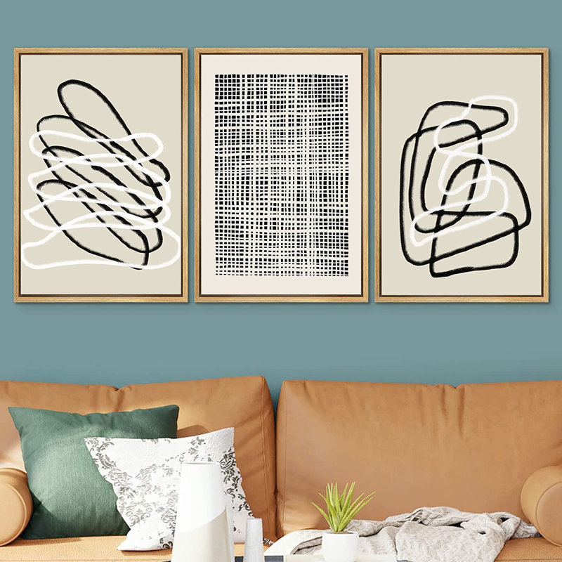 Black Grunge Paint Strokes Minimalist Neutral Abstract Framed On Canvas Wall Art 3 Pieces Print, 24" H x 48" W, Brownd