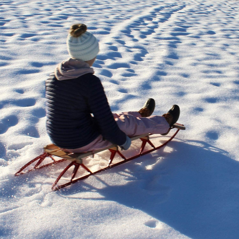Flexible Flyer Metal Runner Steel/Wood Snow Slider Sled for Kids, Red, 5.50" H x 20.50" W x 60" D