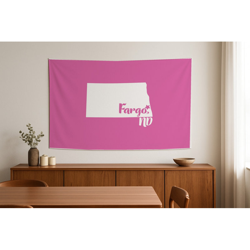Home Sweet Fargo — Silhouette de l'État du Dakota du Nord — Tapisserie murale tissée au format paysage, H 26 po x l 36 po