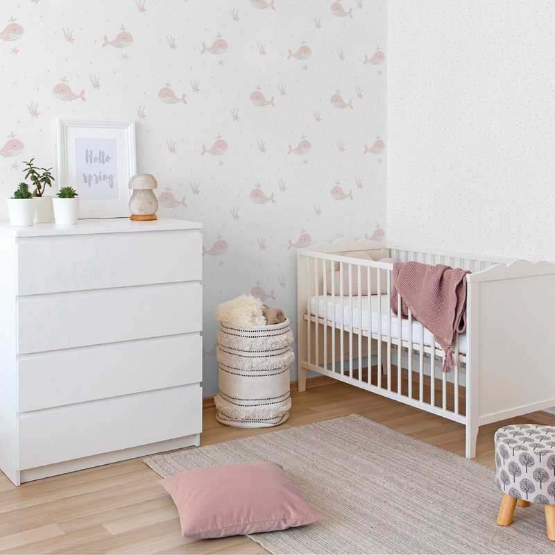 Bambino Collection Little Whales Wallpaper Roll, Pink