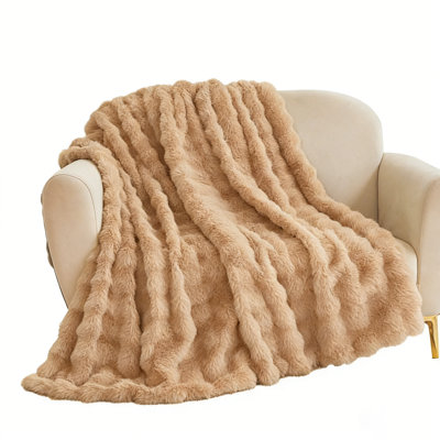 Solid Color Faux Rabbit Fur & Flannel Weighted Throw Blanket, Ultra Soft & Cozy for Sofa Couch Bed