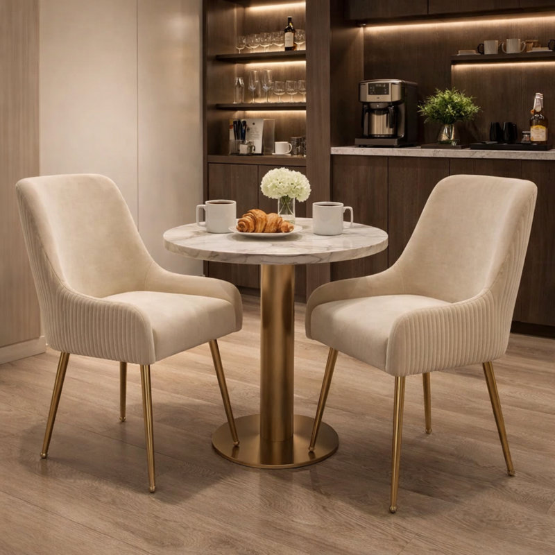 Tufted Velvet Upholstered Upholstered Back Side Chair, Beige, Gold