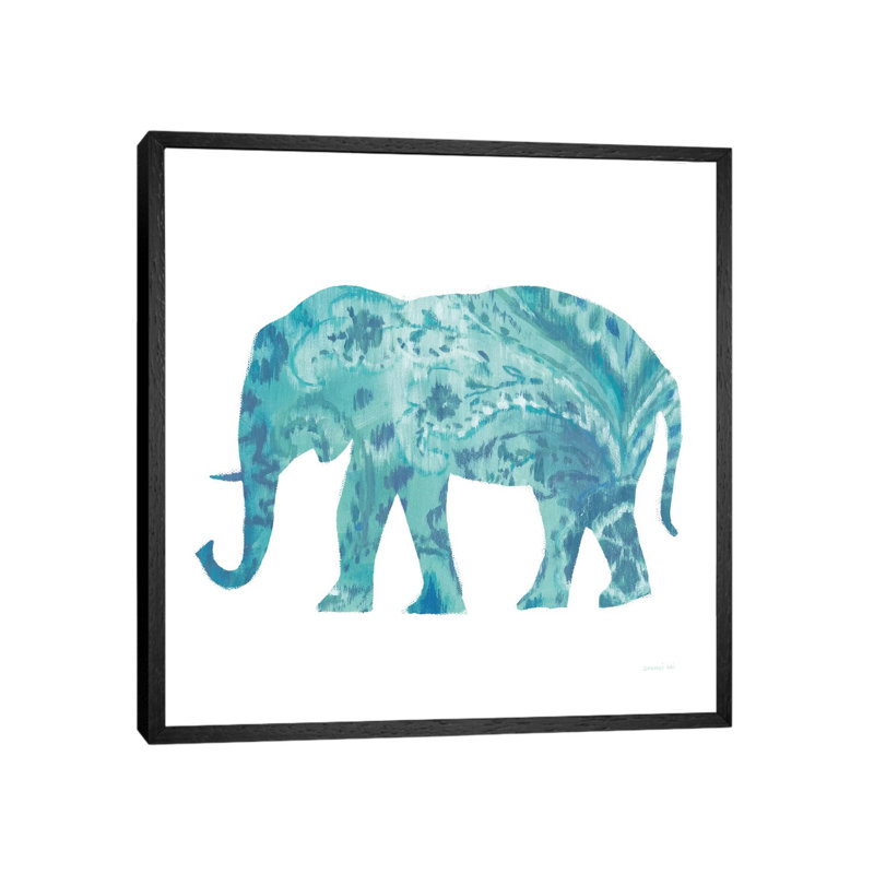 Boho Teal Elephant II by Danhui Nai - Print on Canvas, Black Framed, 93.98 cm H x 93.98 cm W