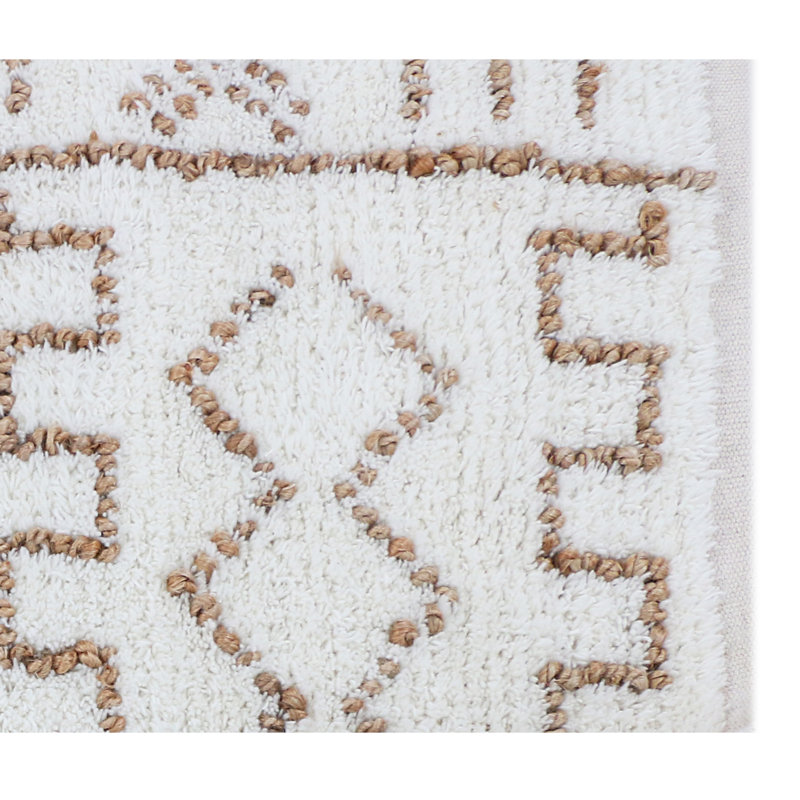 Tic Tac Toe Southwestern Area Rug in Ivory/Brown, Runner 2'6" x 12'