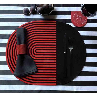 Lacquer Stripe Coasters - Red & Black