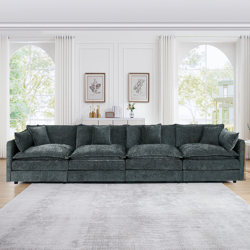 Canapé en chenille moderne, Gris, H 33,85 po x l 147,22 po x P 35,82 po, 4
