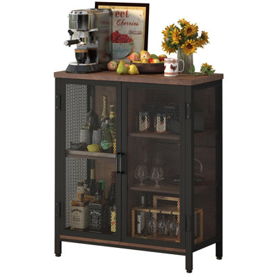 Coffee Bar Cabinet For Liquor, Small Storage Cabinet For Home Kitchen, Farmhouse Buffet Sideboard Table Station, Whiskey Alcohol Cabinets For Dining L by 17 Stories