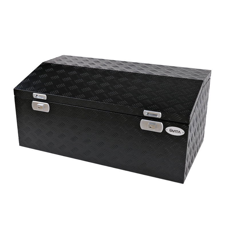 Boîte à outils en aluminium robuste pour remorque avec verrou (43 po x 23,5 po x 19,5 po), Noir