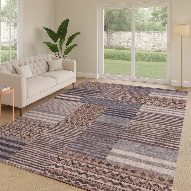 Machine Washable Indoor/Outdoor Chantille ACN2749 Striped Rug, 9' x 12', Brown