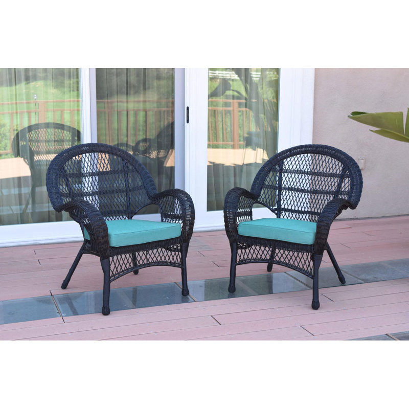 Maltby Wicker Outdoor Lounge Chair, Black, Sky Blue