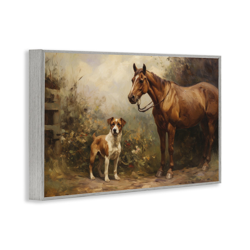 Cheval et chien dans la nature, estampe numérique par Petal Prints Design, Estampe numérique Farmhouse, H 16 po x l 24 po