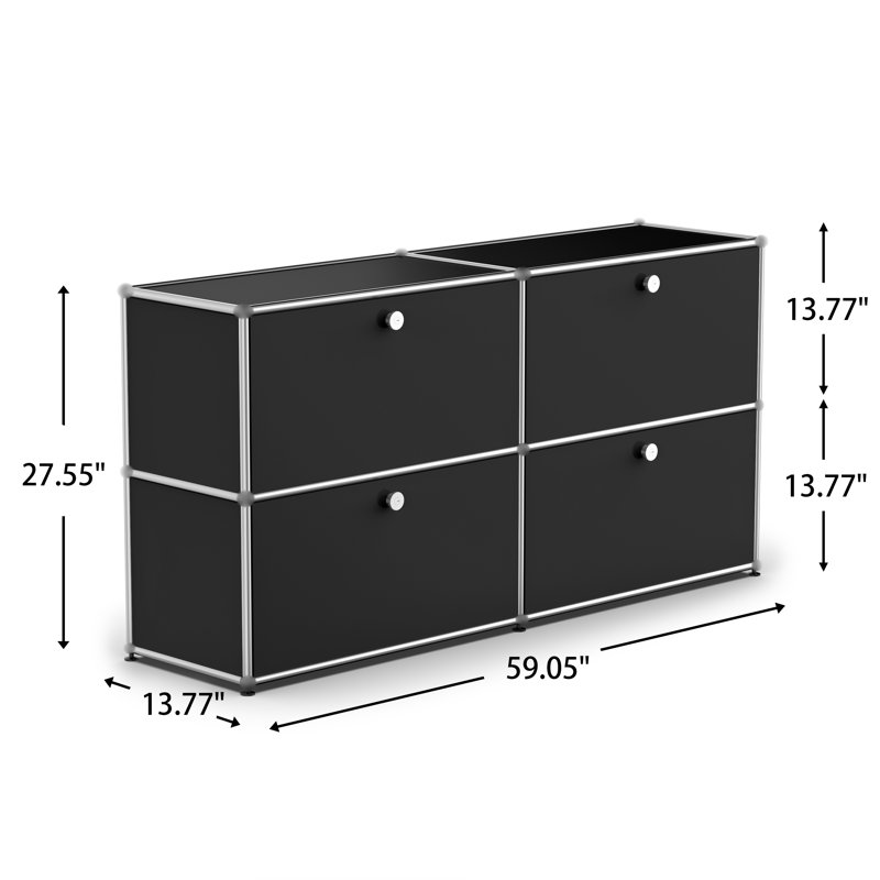 Buffet modulaire en métal avec classeur à 2 niveaux, Noir