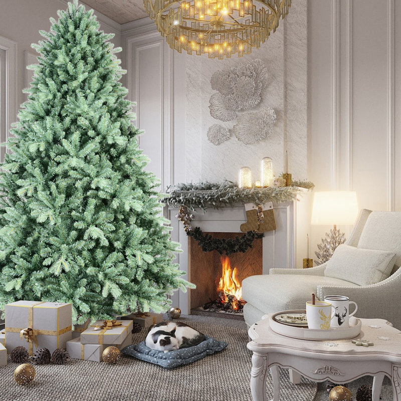 Arbre de Noël à teinte bleue de 5 pi avec 1194 pointes Pe +, branches articulées pour un assemblage facile, support en métal stable, structure idéale pour les fêtes 59,44 po, installation rapide