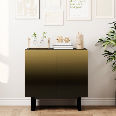 2-Door Accent Cabinet In Matte Black With Gold Wire Mesh And Push-Open, 3 Removable Shelves For Various Items, Multifunctional As Buffet Or Tv Stand, Base, Craftsmanship Water/Wear- Panels, Door