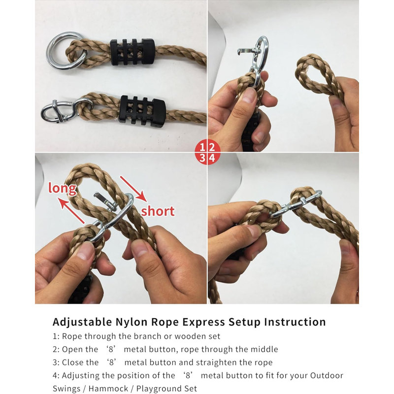 Corde en nylon robuste réglable en longueur 2 pièces, sangles de balançoire de 39 po