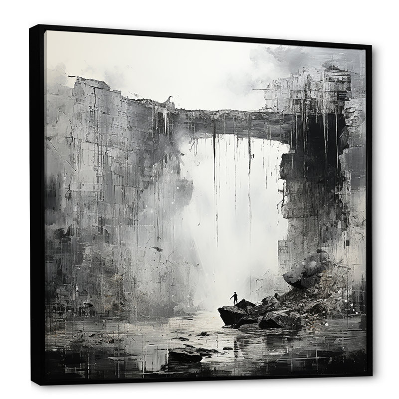 Adventourous Waterfall Caves sur impression sur toile, Cadre flottant noir, 30" H x 30" W