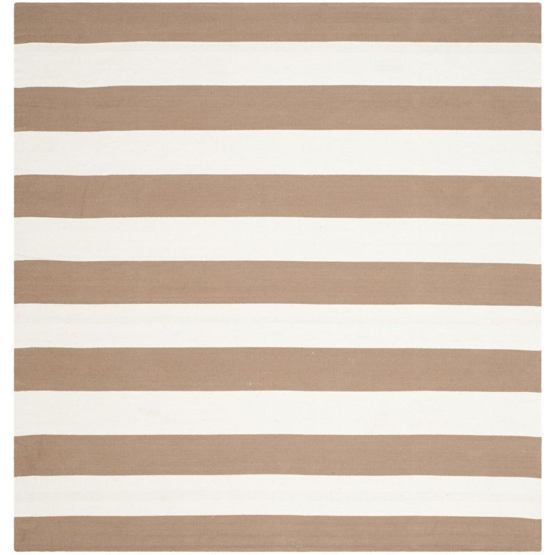 Dirit Hand Woven Cotton Striped Rug, Square 6'