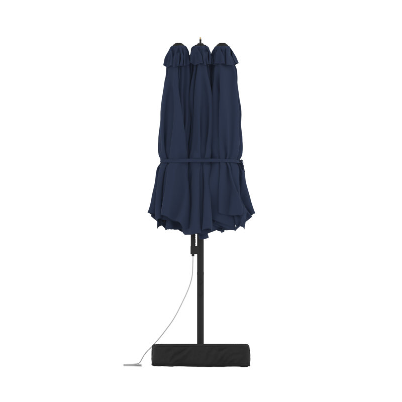 Parasol de patio double face l 181 po x P 106 po Traiden avec ensemble de brumisation et base, Navy Blue