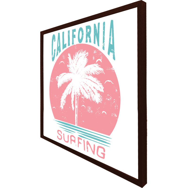 Argan California Surfing - Single Picture Frame Print, Black Framed, 41cm H x 41cm W x 4cm D
