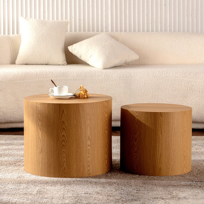 Nesting Coffee Table Set Of 2 Round Wooden Coffee Tables Circle Modern Table For Small Space Living Room Bedroom Accent End Side Table