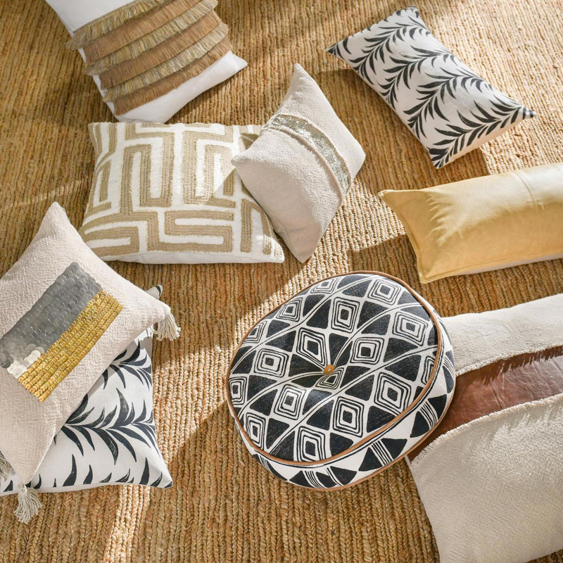 Nubia Rustic Geometric Cotton Round Throw Pillow