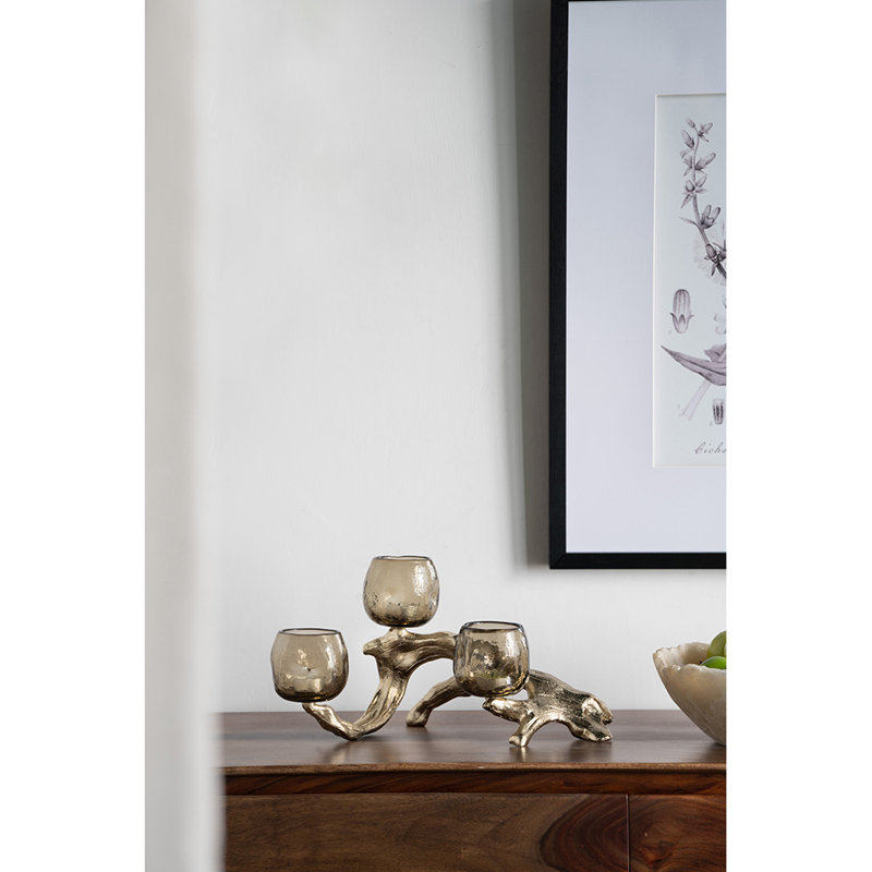 Gold Aluminum and Olive Glass Multi Votive Candle Holder