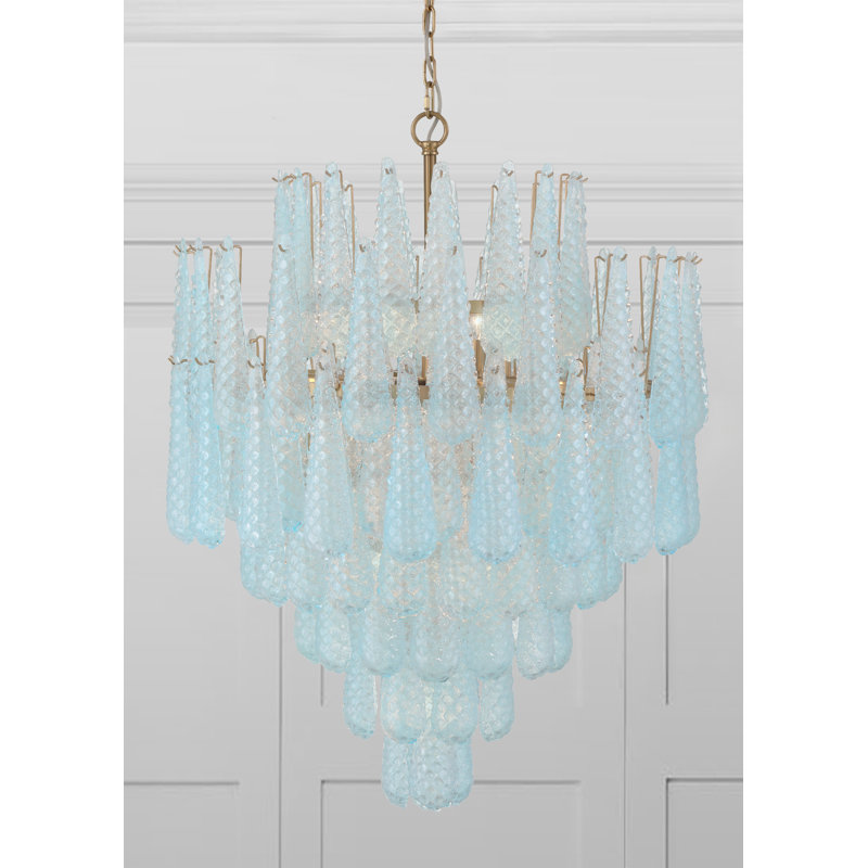 Lustre en laiton vieilli 21 lumières Mazzo, Bleu
