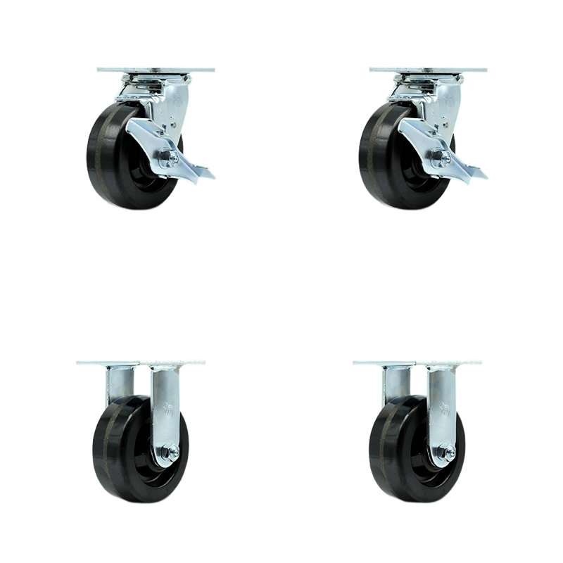 4 Piece Phenolic Caster Set with Roller Bearings and Brake