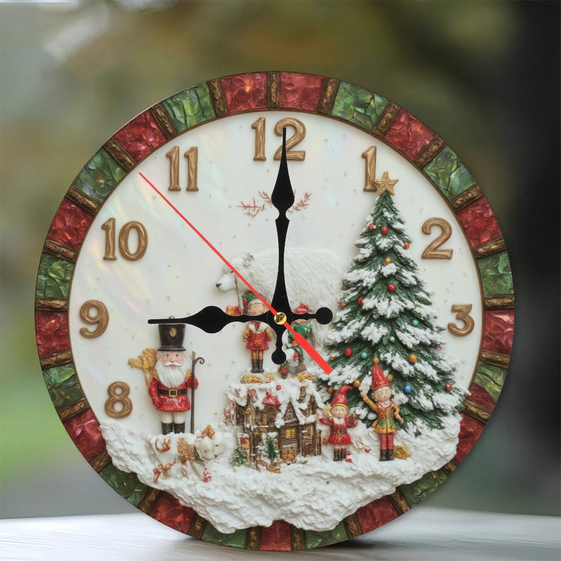 Horloge de Noël-Ours polaire-Elfes-Arbre