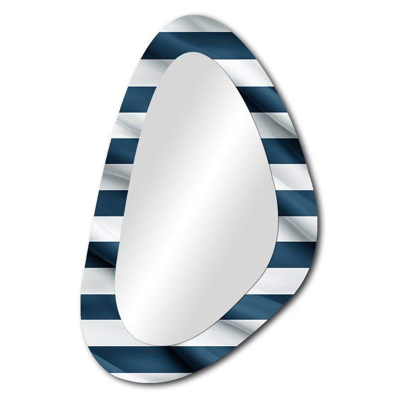 Nautical Blue Stripes Coastal Pattern - Striped Unique Shape Mirror, Blue Asymmetrical Decorative Wall Mirror, Printed Metal Art