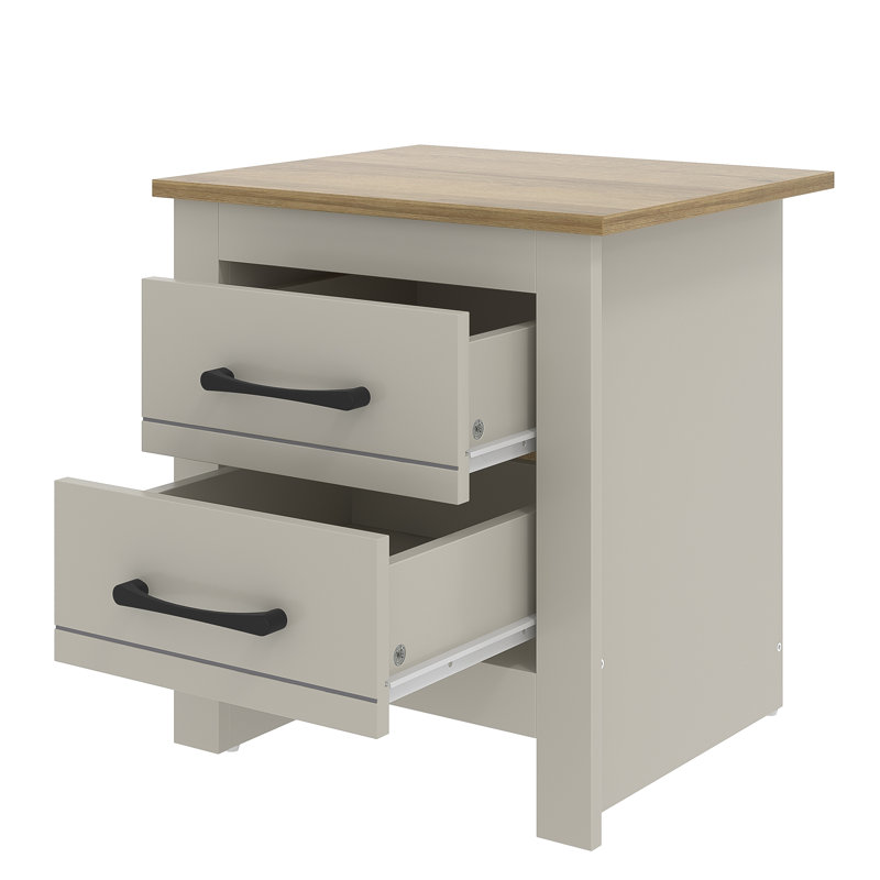 Limestone 2 Drawer Bedside Sets of 2, Light Grey/Brown