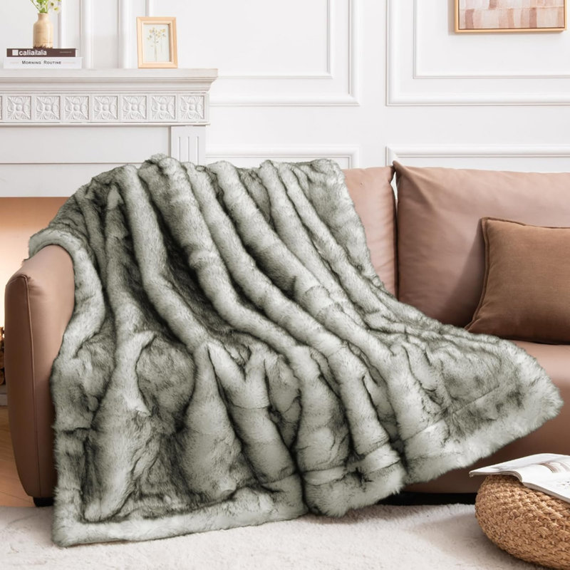 Couverture luxueuse en fausse fourrure, Blanc, Jeté