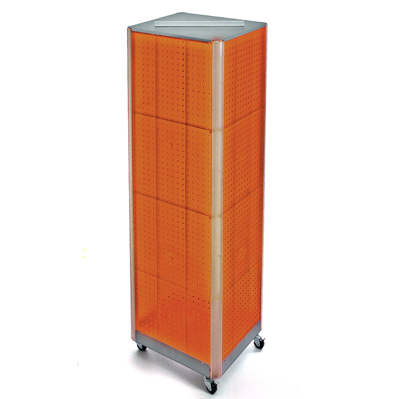 Four-Sided Pegboard Tower Floor Display on Wheeled Base. Panel Size: 16"W x 64.25"H