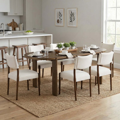 Ensemble de salle à manger ovale moderne 7 pièces, table de cuisine rustique en bois massif avec 6 chaises pour la salle à manger et la cuisine