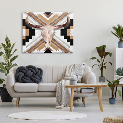Motif géométrique de crâne de taureau sauvage du sud-ouest de Santa Fe, art texturé sur giclée blanche par Jennifer Paxton Parker